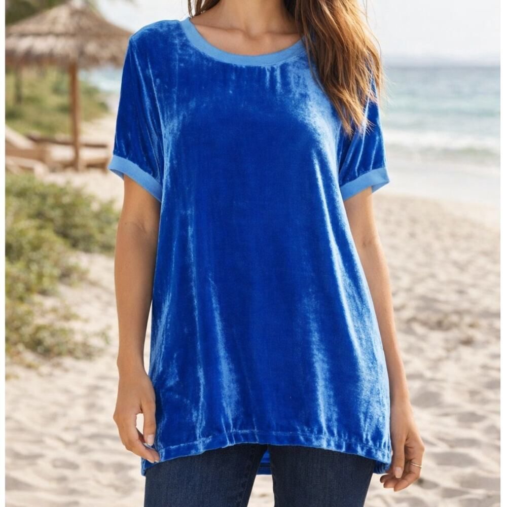 Johnny Was Pete & Greta Keisha Velvet Silk Oversized Short Sleeve Crewneck Top